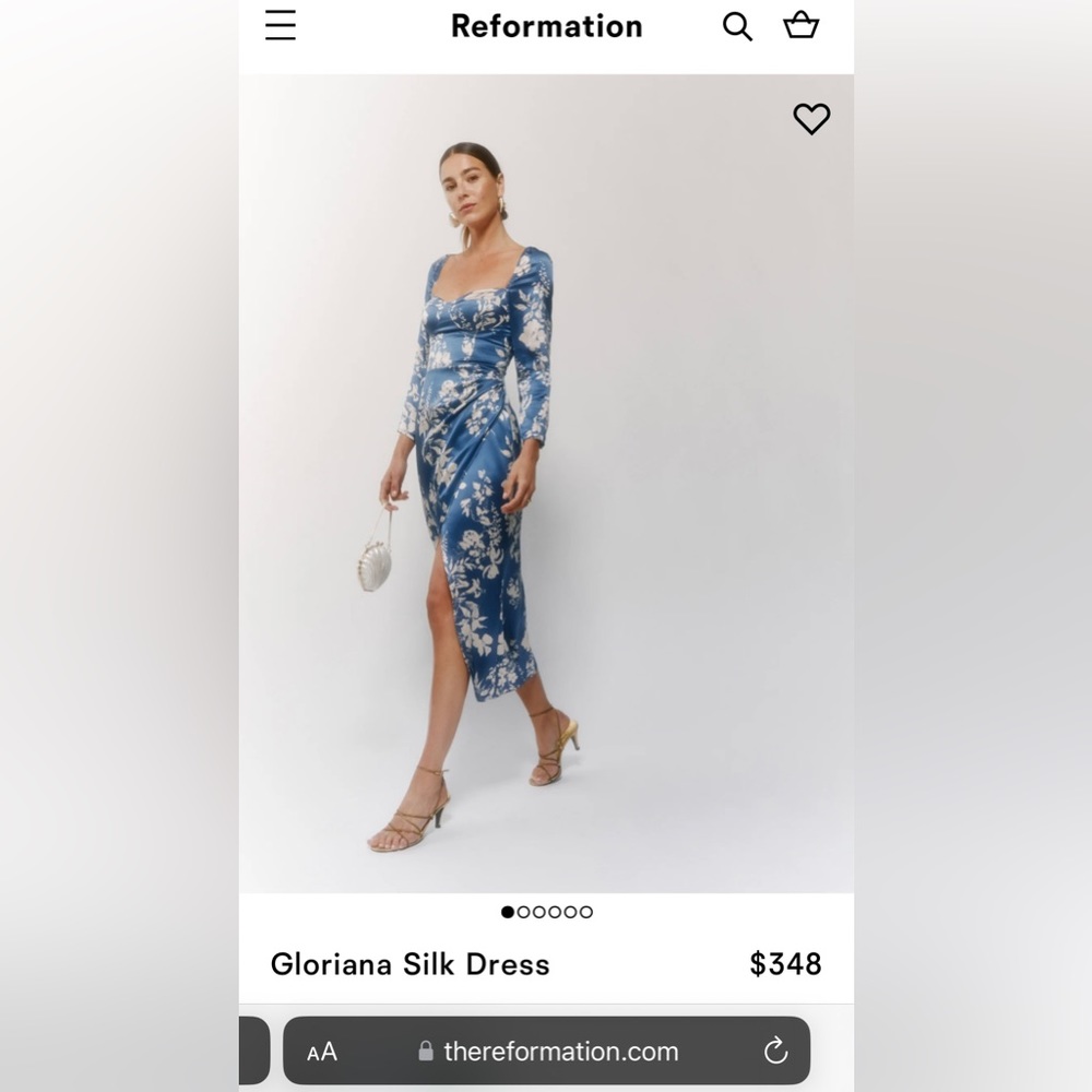 Reformation Gloriana Silk Dress. Size 6 - Cyanotype.